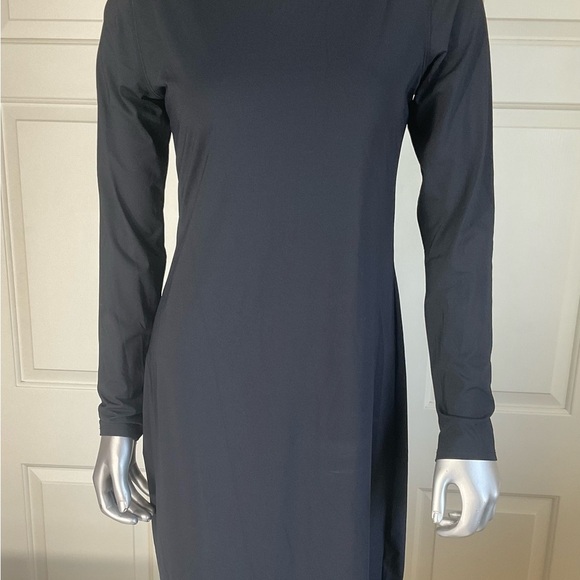 ZARA Women's Basic Poly Blend Black 3/4 Sleeve Crew Neck Dress Size Large - Picture 2 of 9